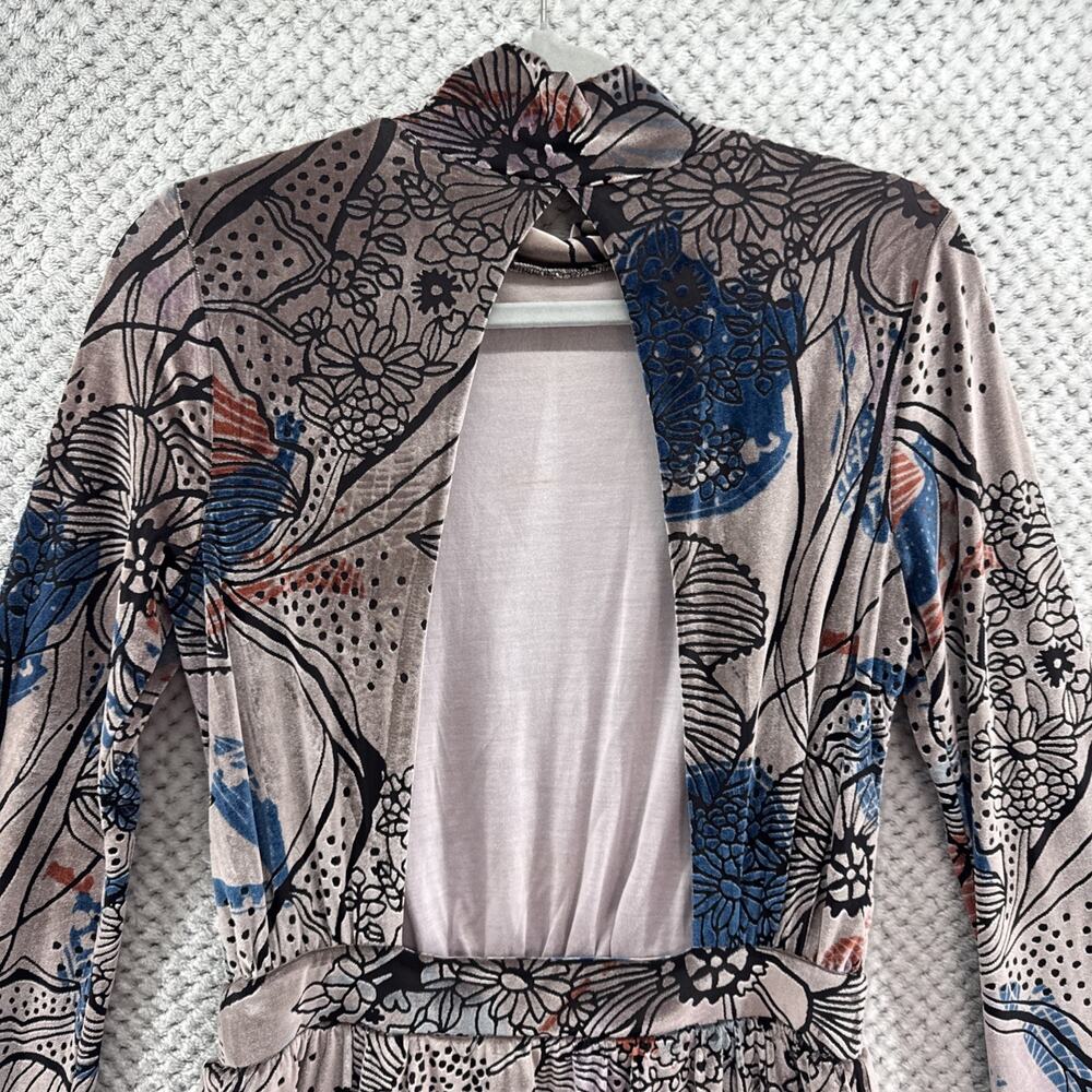 Free People Christine Dress Women S Mauve Velvet Floral Burn Out Fit &Flare Mock - Picture 8 of 15